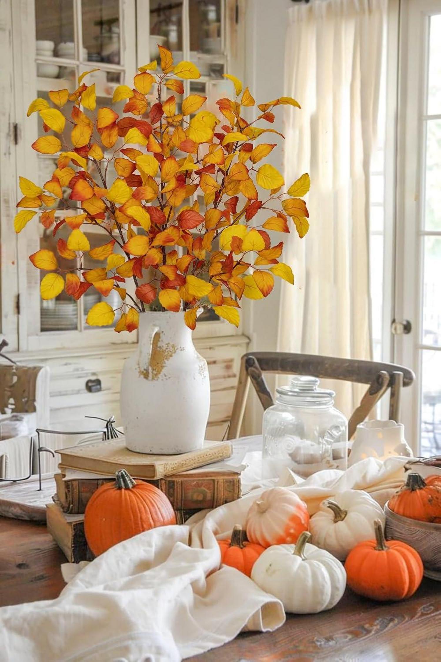 Künstliche Herbstblätter Stiele Gold Gelb 97 cm - 3er Set