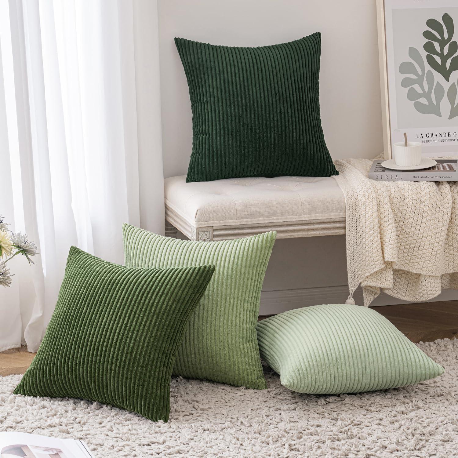 4er Set Kordsamt Kissenbezüge 40x40 cm Weich Grün Wohnzimmer
