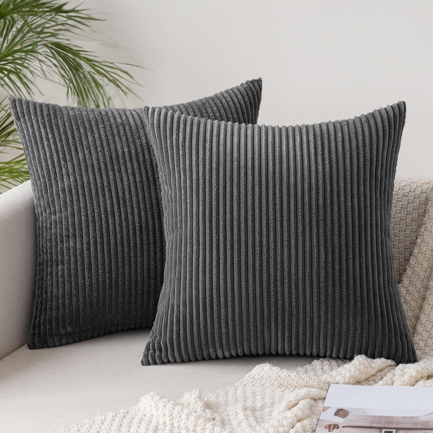 Kord Kissenbezug Dunkelgrau 40x40cm 2er Set Weich Sofa Wohnzimmer