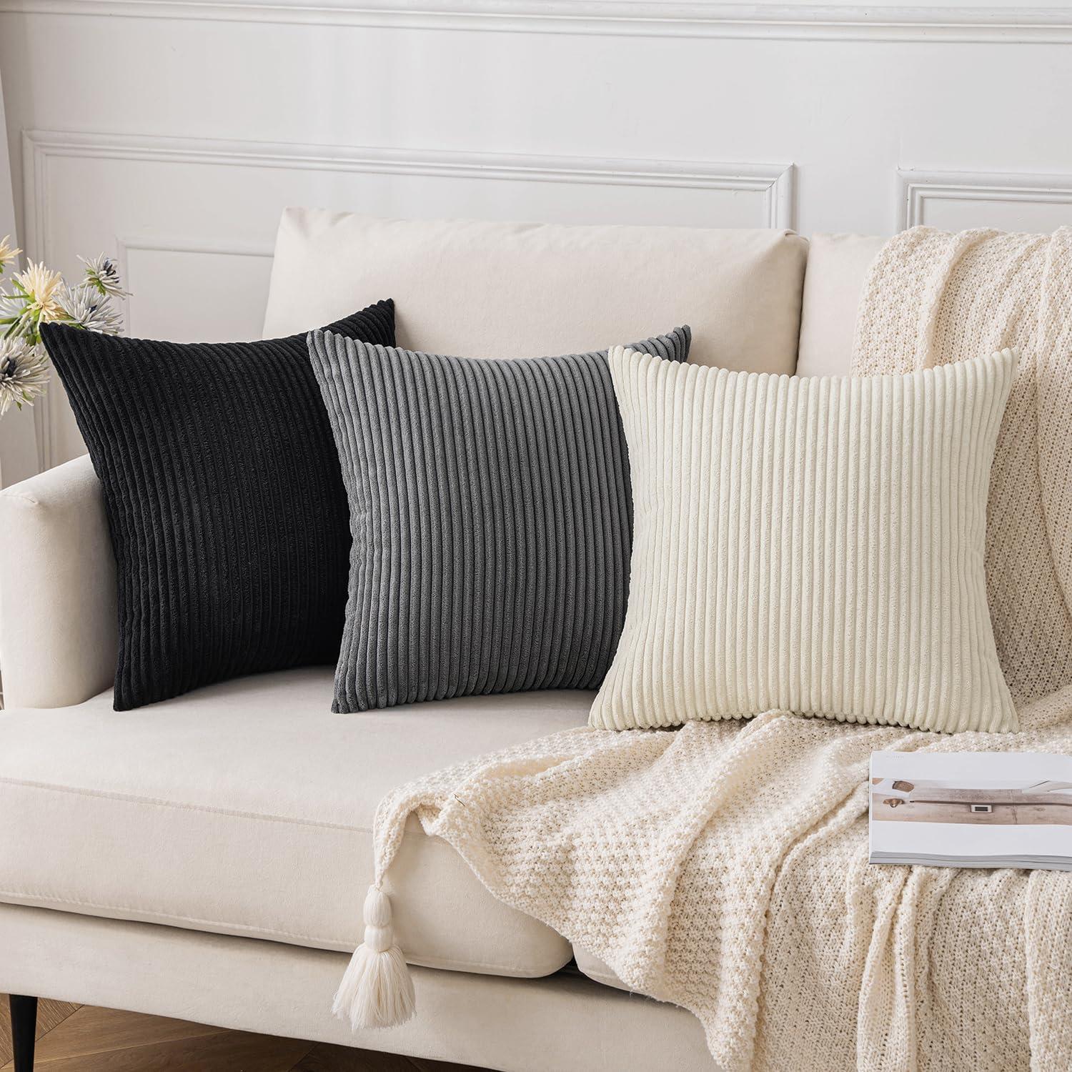 2er Set Kordsamt Kissenbezug Dunkelgrau 40x40cm Sofakissen Wohnzimmer