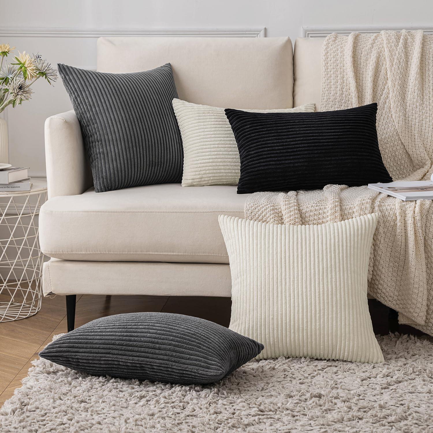 2er Set Kordsamt Kissenbezug Dunkelgrau 40x40cm Sofakissen Weich