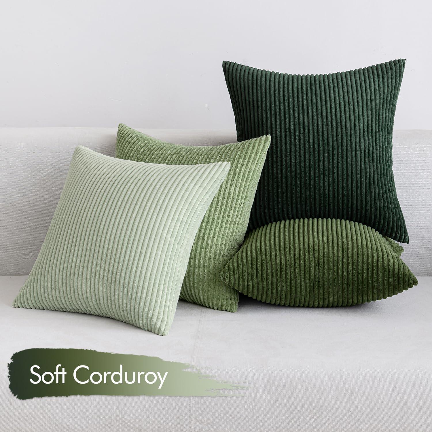 4er Set Kordsamt Kissenbezug 45x45 cm, Grün Serie für Sofa Schlafzimmer Büro