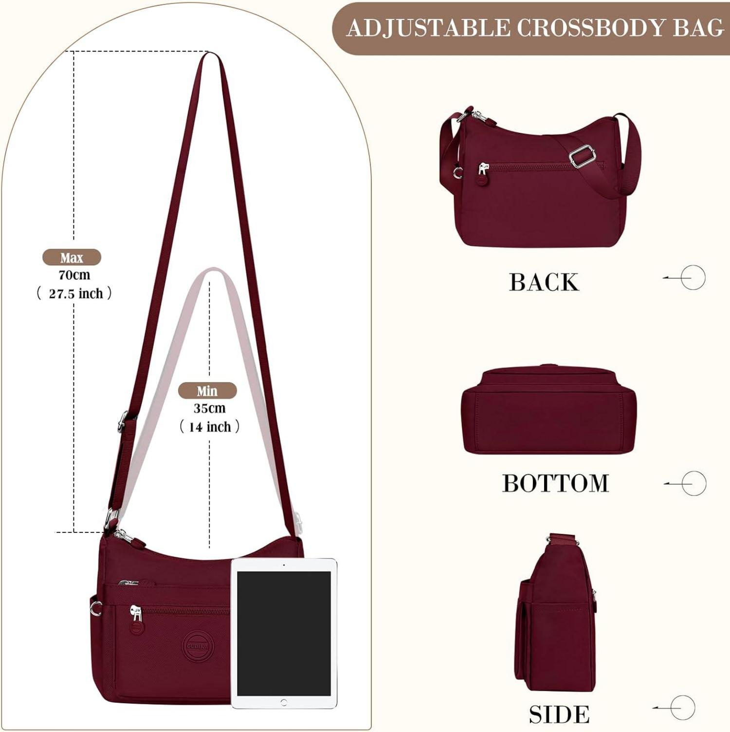 VOBUKE Umhängetasche Damen Wasserdicht Nylon Crossbody Mittelgroß Rot