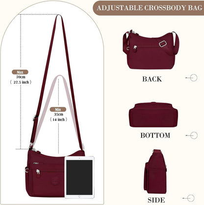 VOBUKE Umhängetasche Damen Wasserdicht Nylon Crossbody Mittelgroß Rot