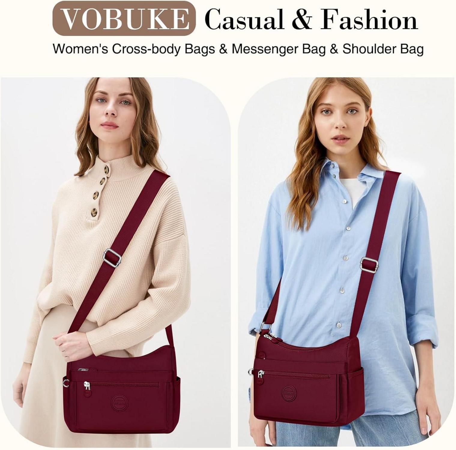 Umhängetasche Damen Mittelgroß Wasserdicht Nylon Crossbody Fächer Rot