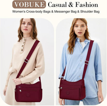 Umhängetasche Damen Mittelgroß Wasserdicht Nylon Crossbody Fächer Rot