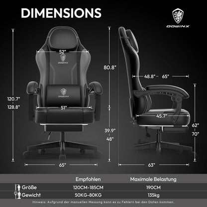 Dowinx Gaming Stuhl mit Massage Lendenwirbelstütze & Kissen
