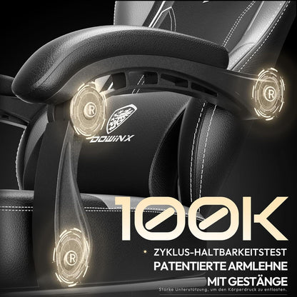 Dowinx Gaming Stuhl Racing Gamer Stuhl mit Frühling Kissen und Massage Lendenwirbelstütze, Bürostuhl PU Leder 150KG, grau