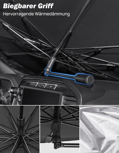 JOYTUTUS Sonnenschutz Auto Frontscheibe 360°Drehbar Windschutzscheibe UV-Schutz Stange 130 x 75 cm