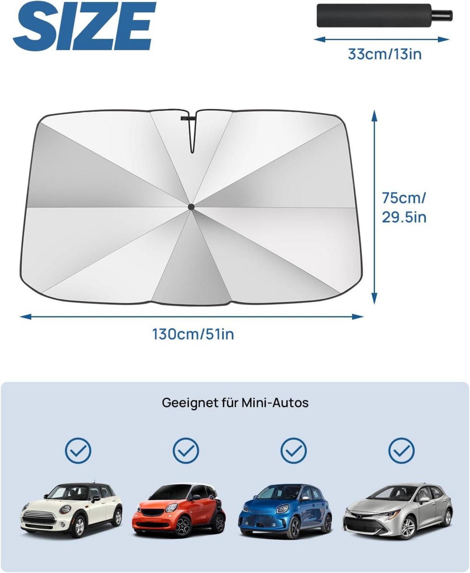 Sonnenschutz Auto Frontscheibe 360°Drehbar UV-Schutz SUVs 130x75cm