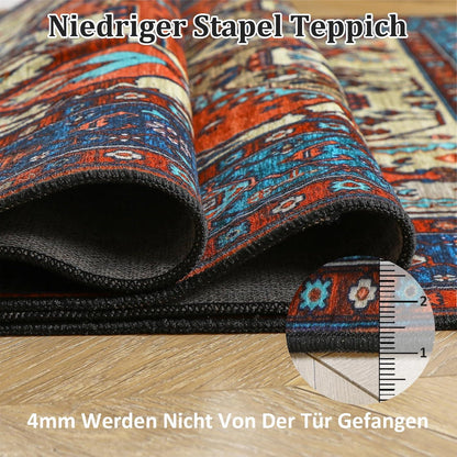 Boho Teppich Kurzflor Vintage Design Natur Washable 200x280 cm