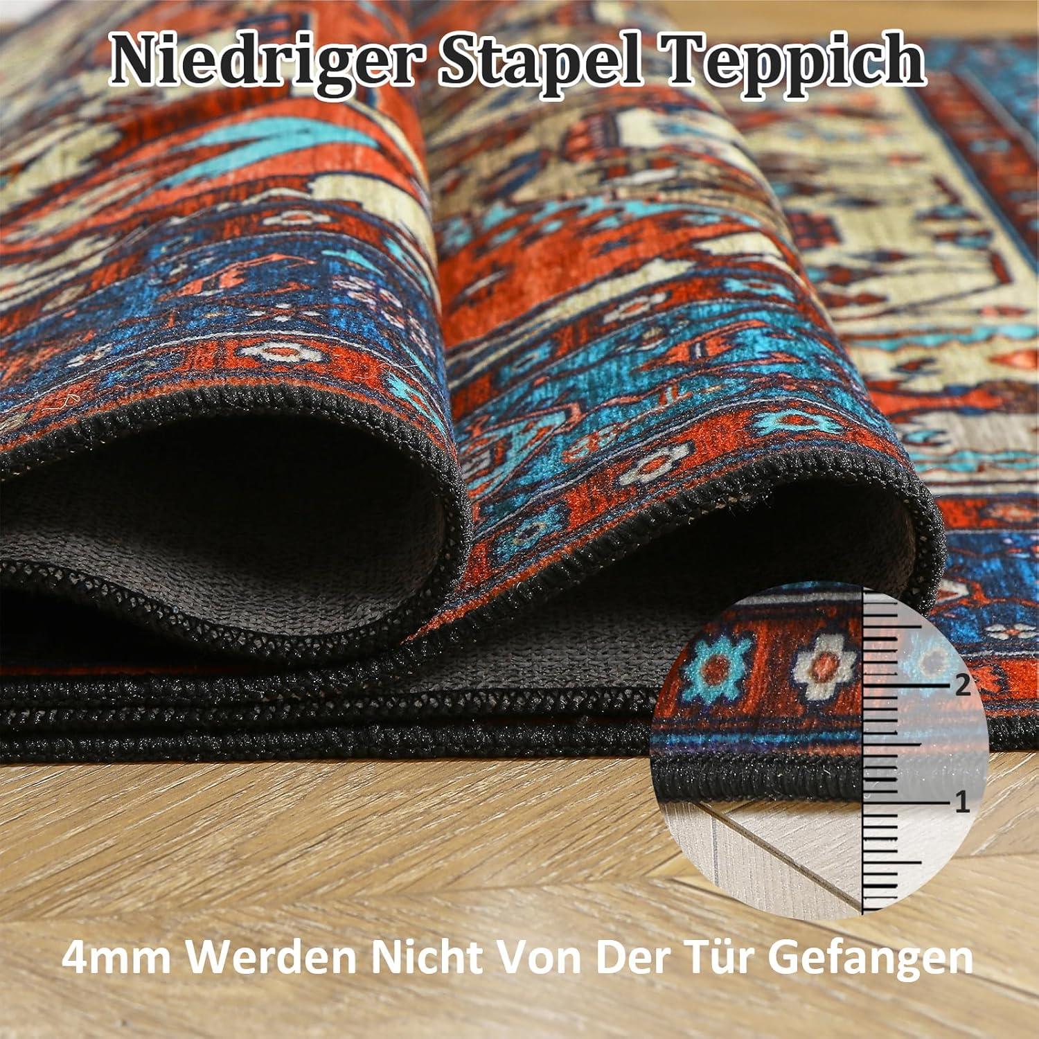 Boho Teppich Kurzflor Vintage Design Rot 140x200 cm waschbar
