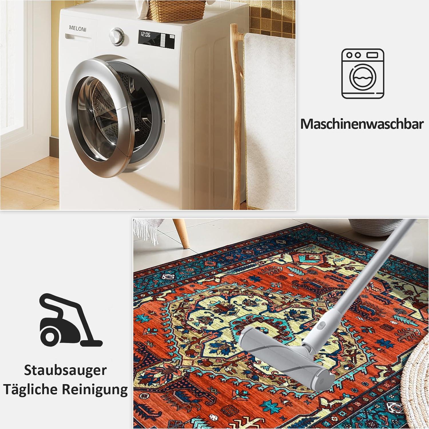 Boho Teppich Kurzflor Vintage Design Rot 140x200 cm waschbar