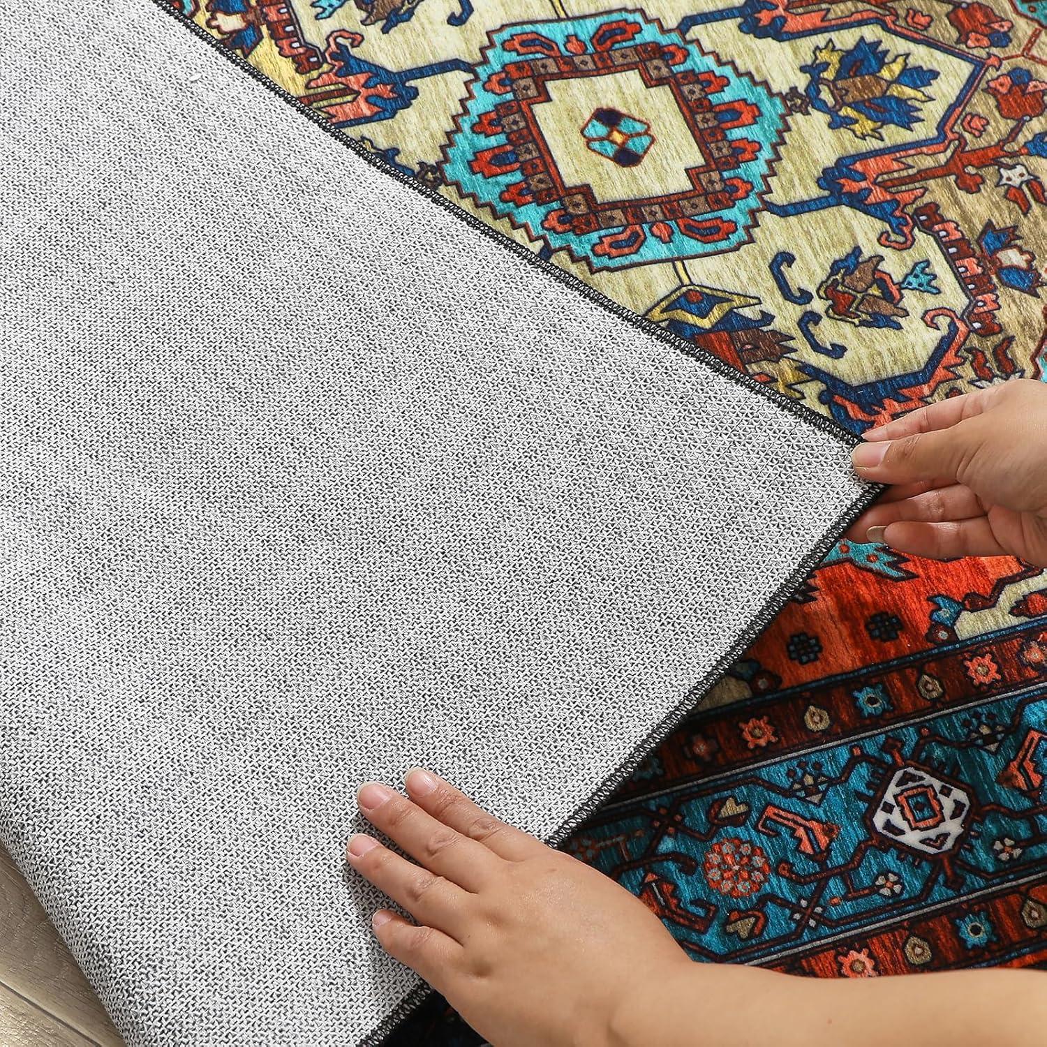 Boho Teppich Wohnzimmer Schlafzimmer Kurzflor Vintage Design Rot 140x200cm