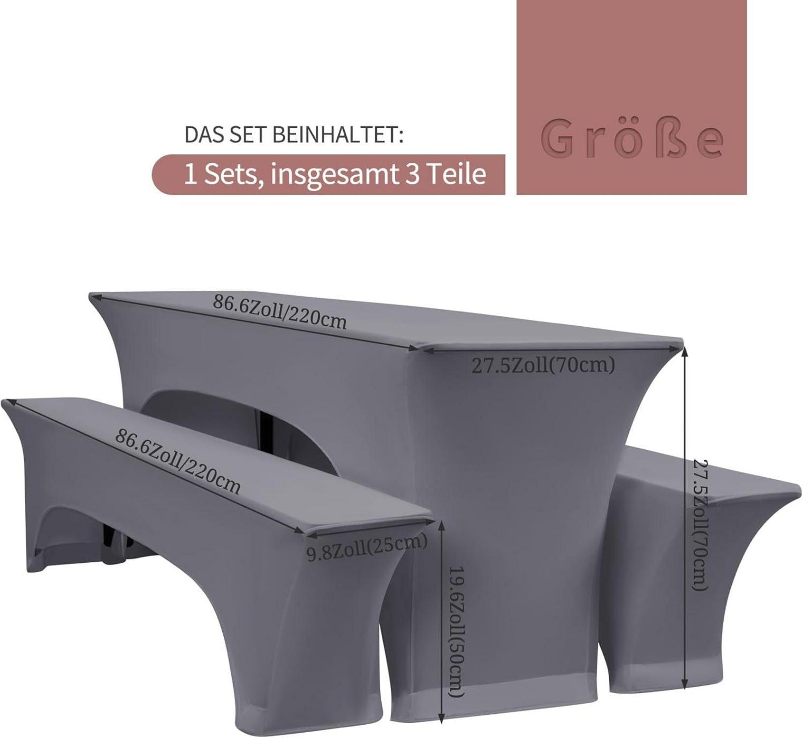 Elastische Biertischhussen Set Hellgrau 220x70x70cm