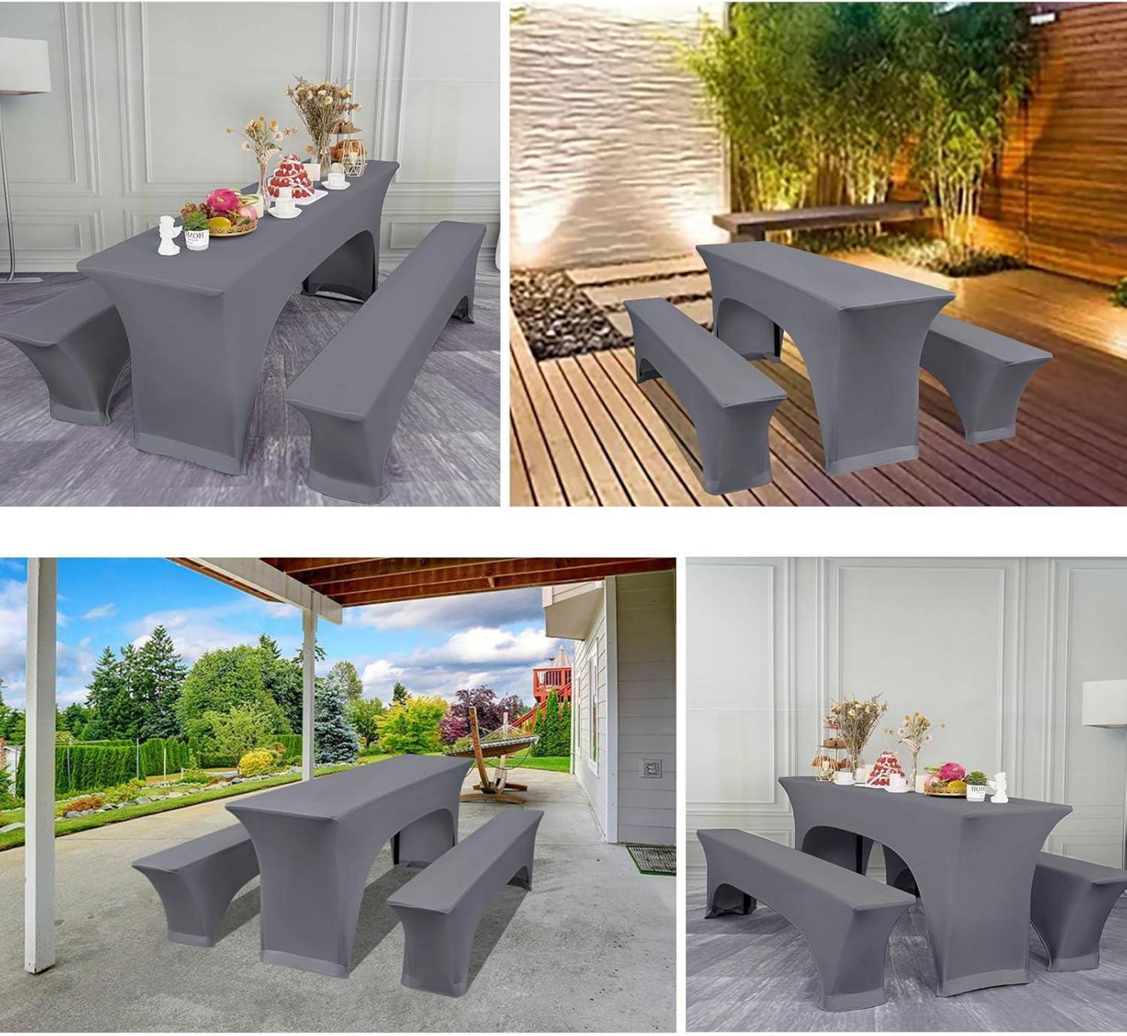 3er-Set elastische Bierbankhusse Hellgrau 70cm Tischbreite 220x70x70cm