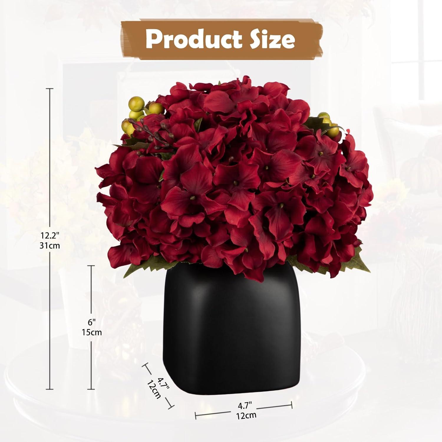 Burgunderrote künstliche Hortensien in Schwarzer Keramikvase