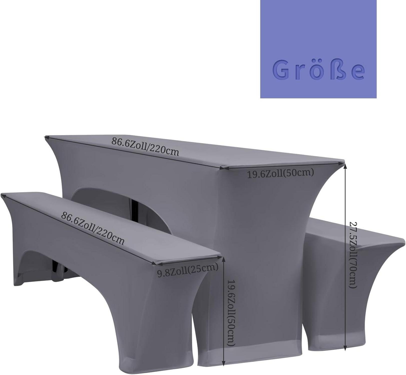 Elastische Biertischhussen Set, Hellgrau, 3er, 220x50x70 cm