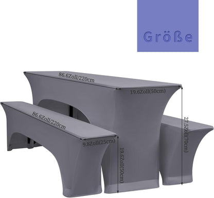 Elastische Biertischhussen Set, Hellgrau, 3er, 220x50x70 cm