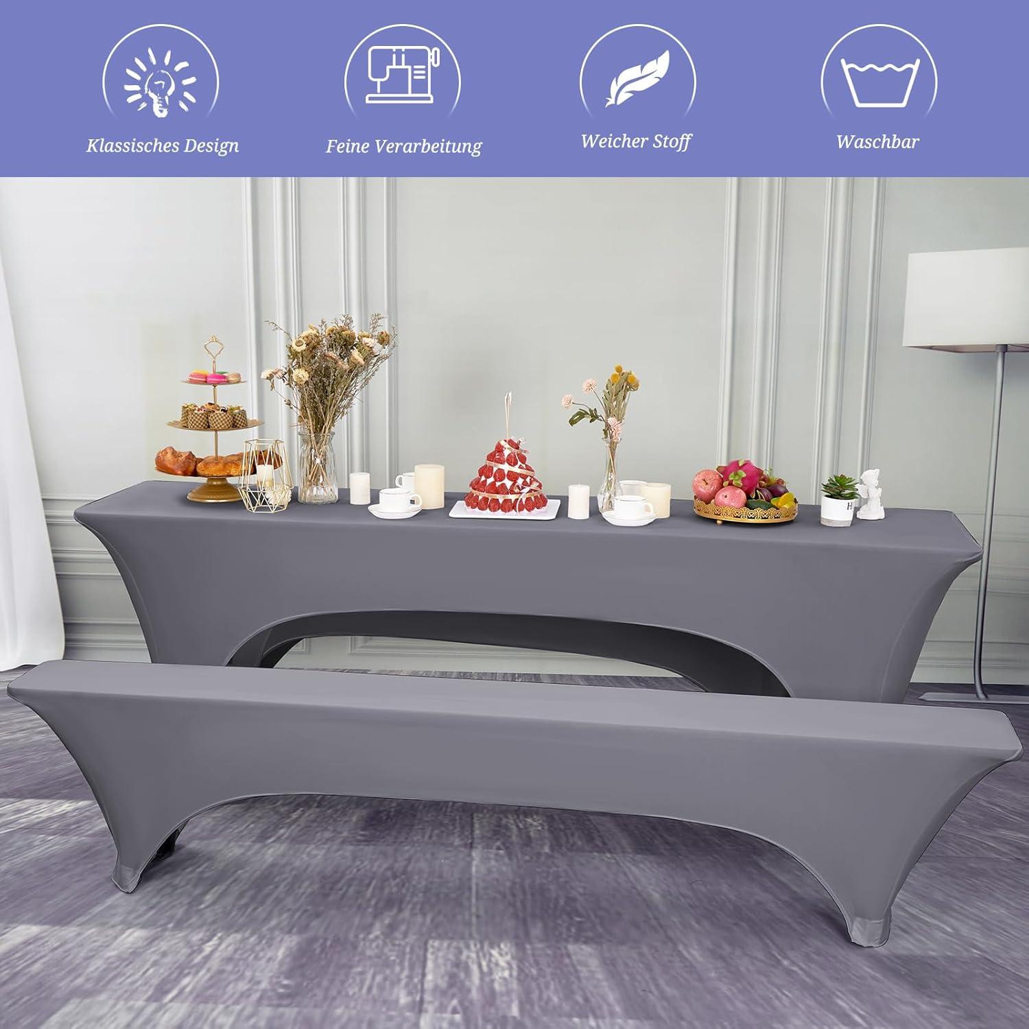 Elastische Biertischhussen Hellgrau 3er-Set 220x50x70cm - 3er Pack