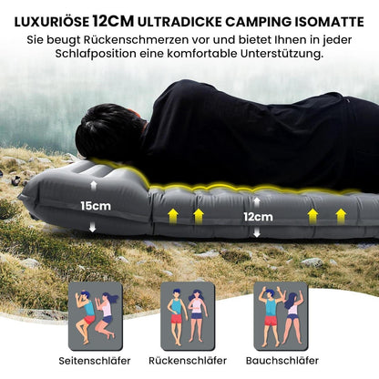 Isomatte Selbstaufblasend Doppel Ultraleicht 2 Personen 12CM