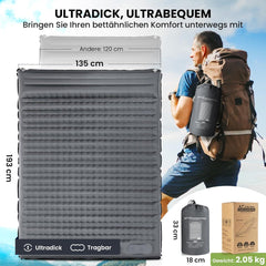 Isomatte Selbstaufblasend Doppel Ultraleicht 2 Personen 12CM