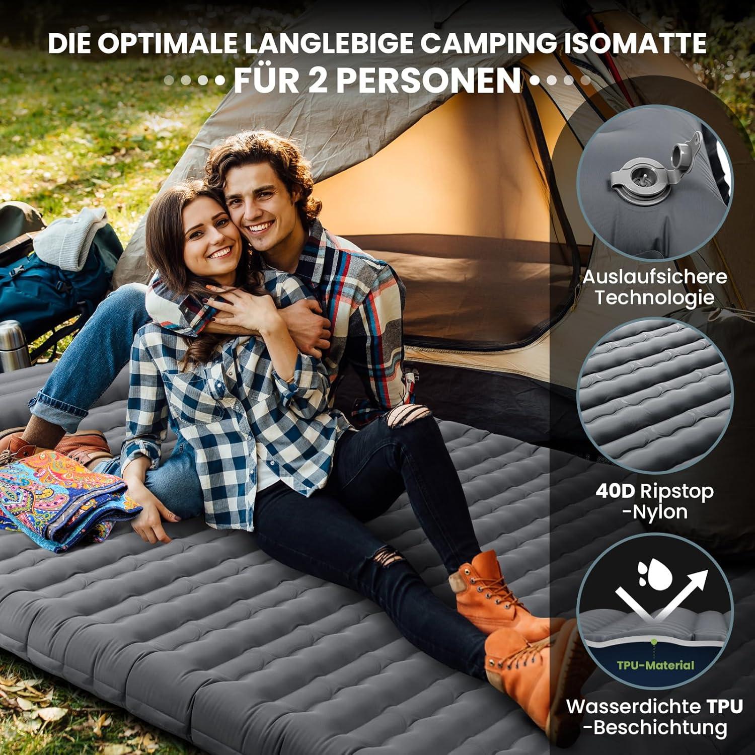 Isomatte Selbstaufblasend Doppel 12CM Ultraleicht Camping für 2
