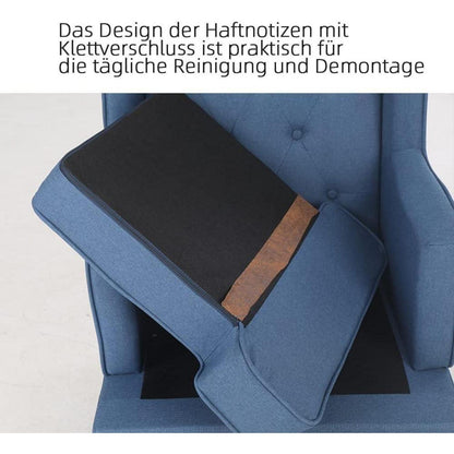 Mingone Ohrensessel Blau – Bequemer Leinen Loungesessel mit Holzfüßen