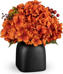 Kunstblumen Hortensien Orange Beeren in Schwarzer Keramikvase