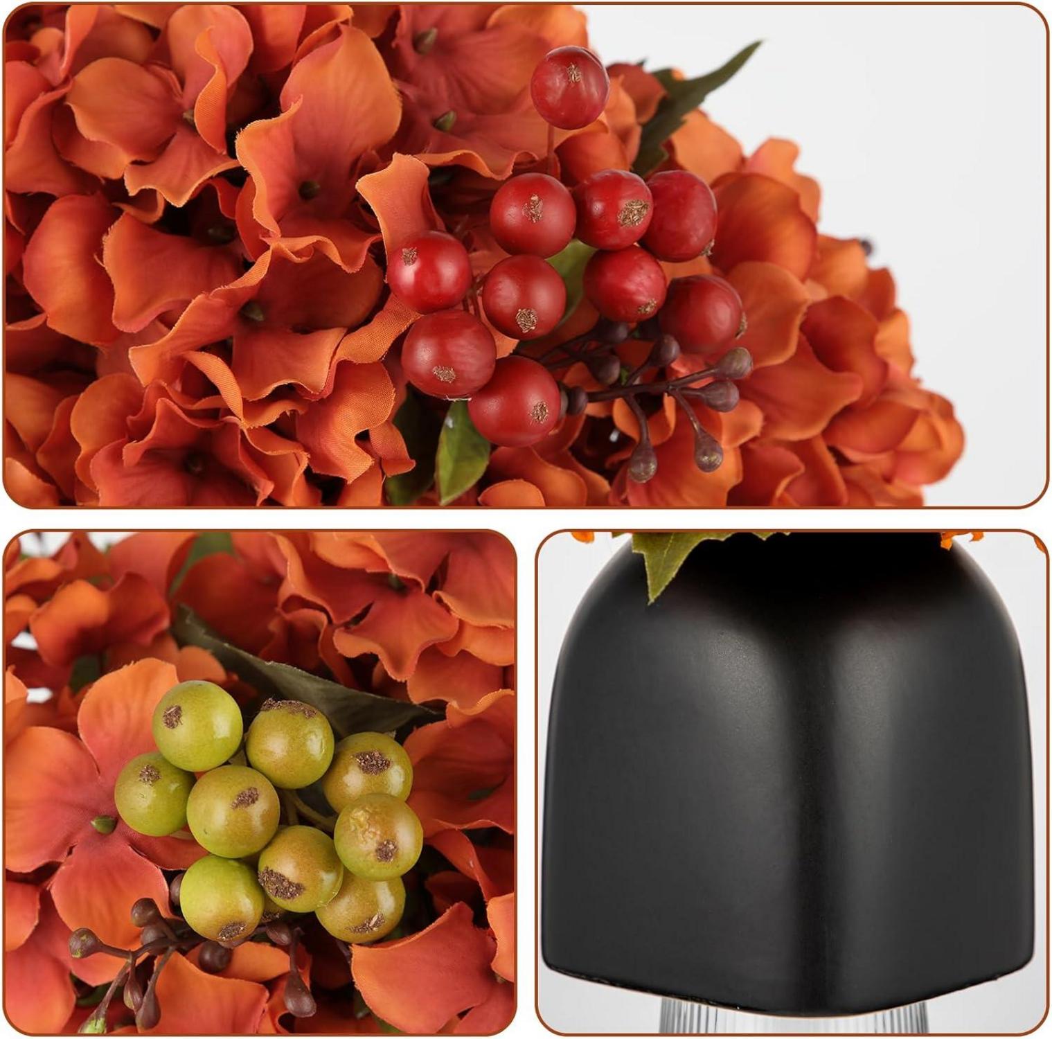 Künstliche Hortensien Orange Dekoblumen mit Beeren in