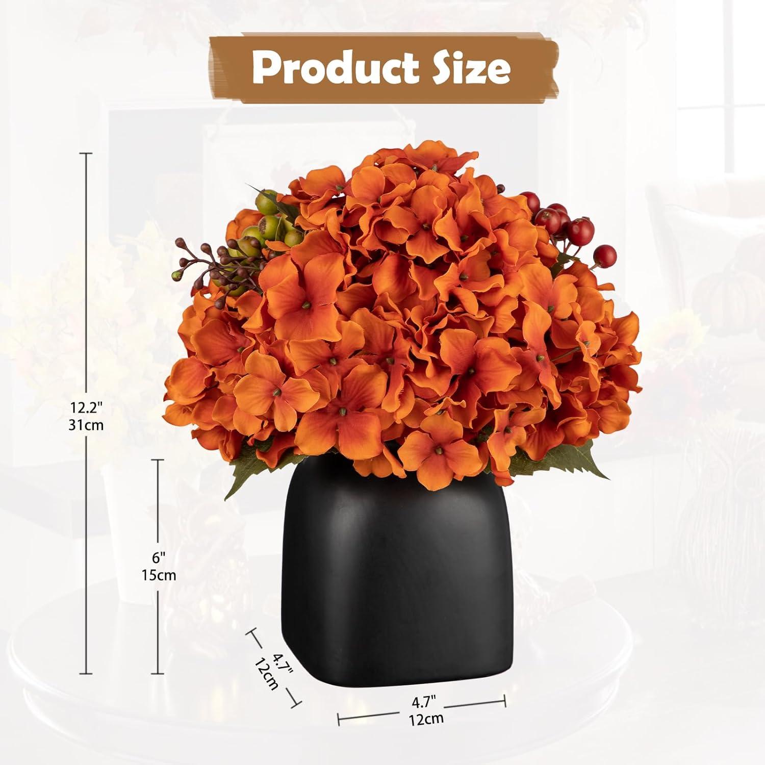 Kunstblumen Hortensien Orange Beeren in Schwarzer Keramikvase