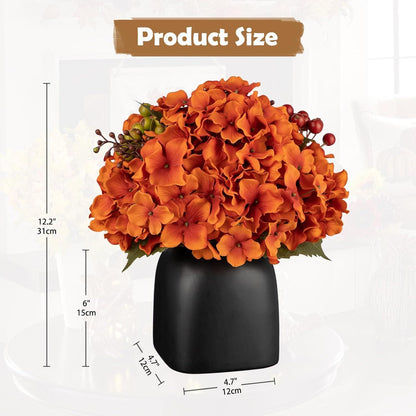 Kunstblumen Hortensien Orange Beeren in Schwarzer Keramikvase