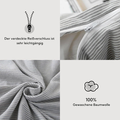 Bettwäsche 135x200 Baumwolle Gestreift 100% Gewaschen Grau