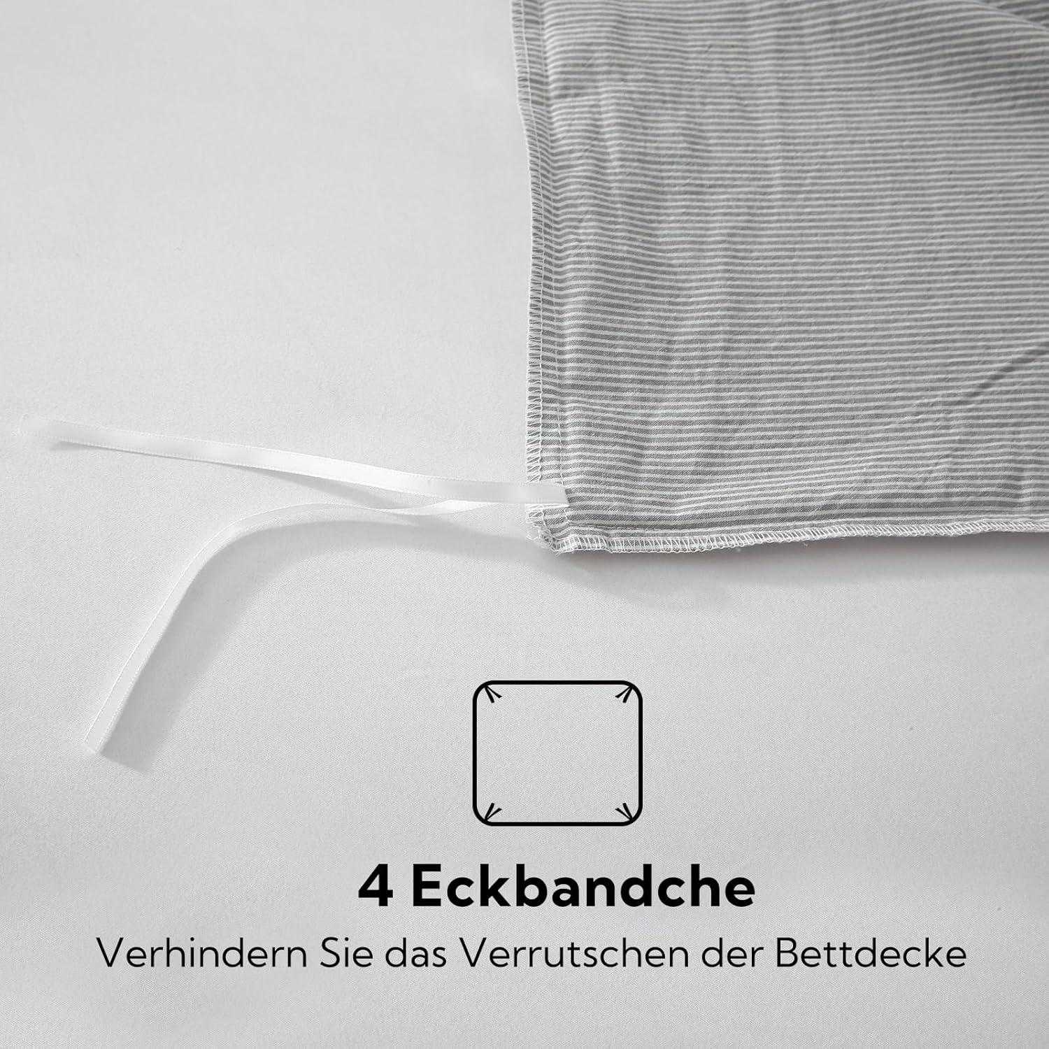 SOULFUL Bettwäsche 135x200 Baumwolle Gestreift Grau Reißverschluss öKotex Zertifiziert