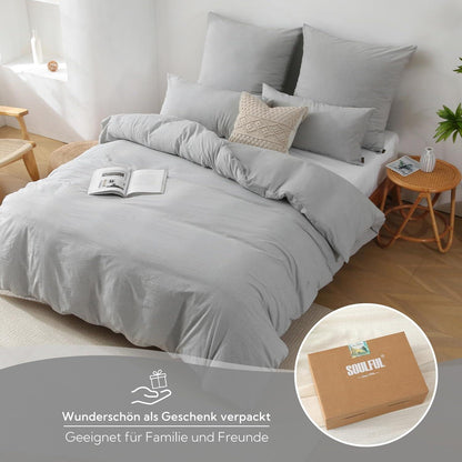 SOULFUL Bettwäsche 135x200 Grau Baumwolle Gestreift 2tlg. öKotex - Zertifiziert