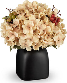 Künstliche Hortensien Blumengesteck Beeren Keramikvase Herbst