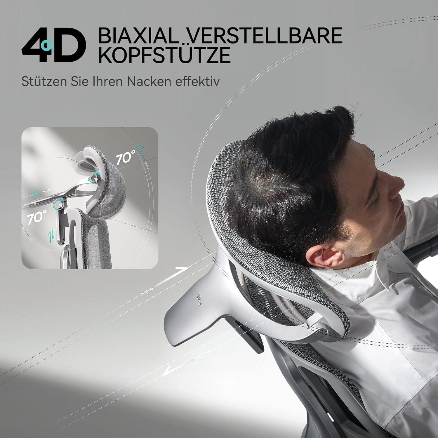 Hbada E3 Pro Bürostuhl Ergonomisch 4D Kopfstütze 6D-Armlehnen Grau