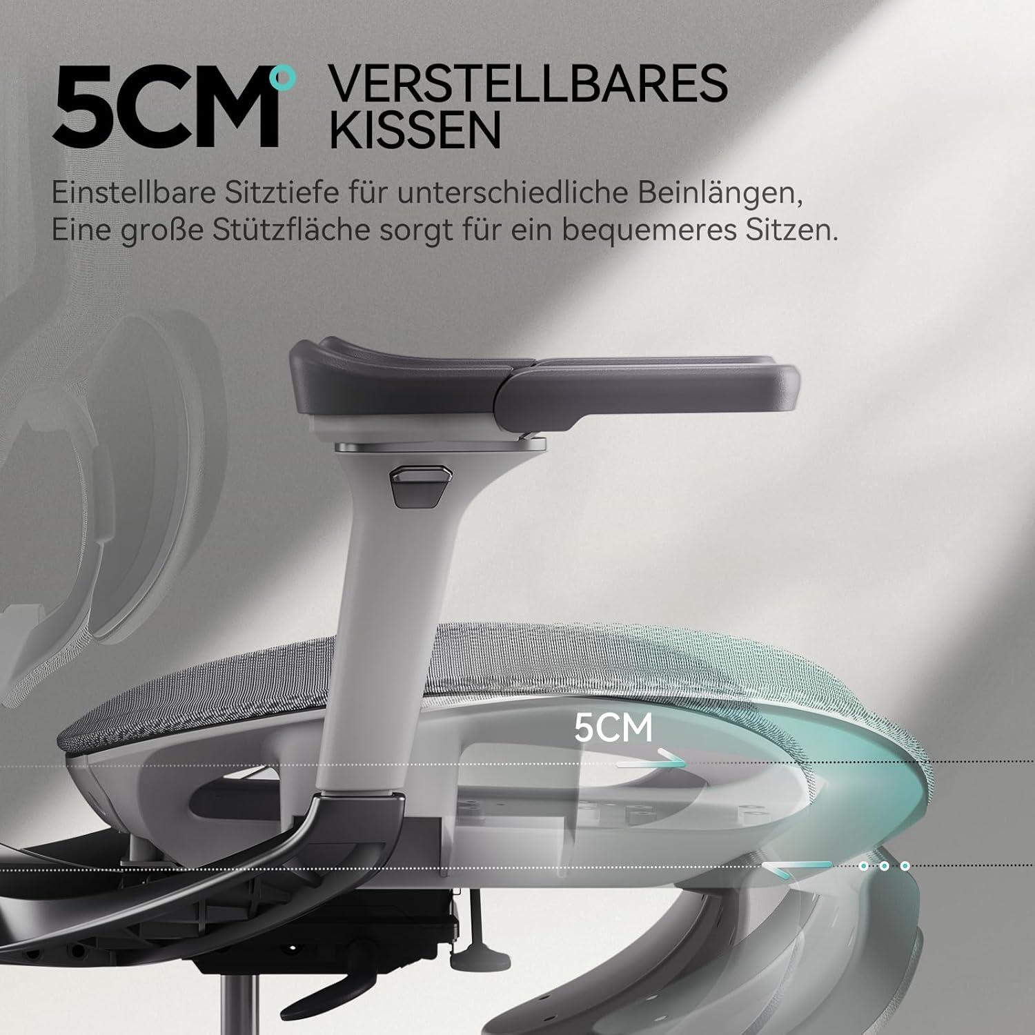 Hbada E3 Pro Bürostuhl Ergonomisch 4D Kopfstütze 6D-Armlehnen Grau