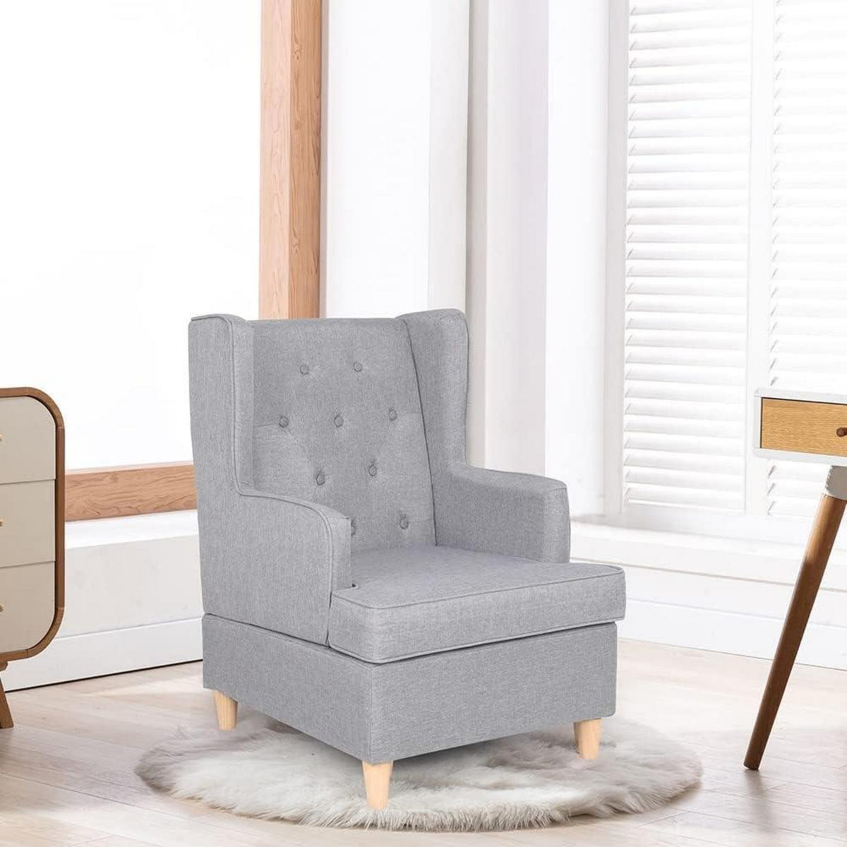 Mingone Ohrensessel Leinen – Bequemer Loungesessel für Wohnzimmer