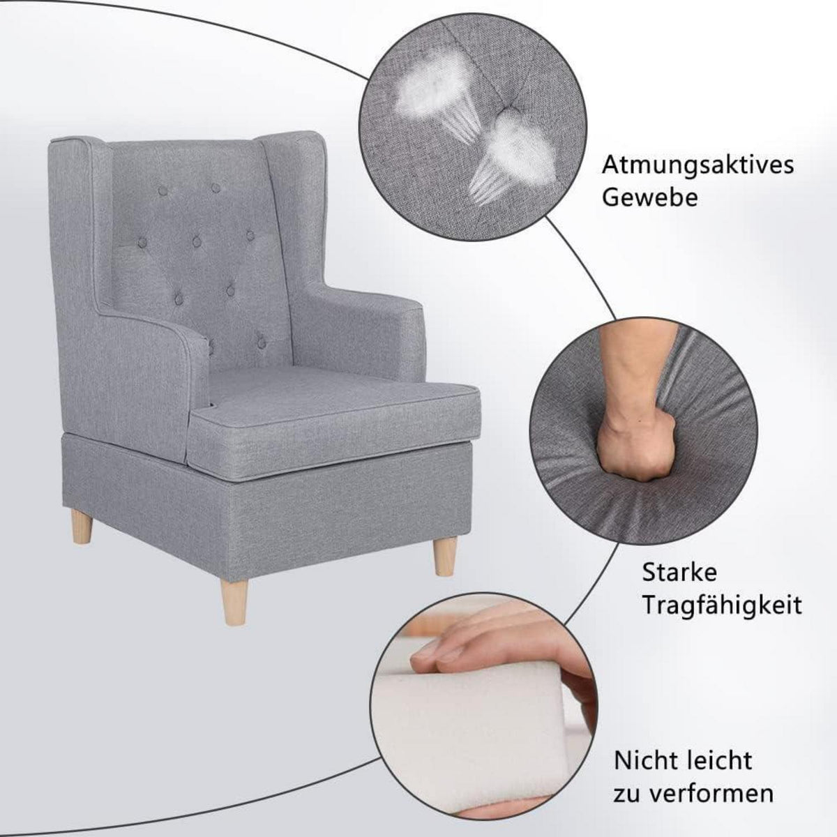 Mingone Ohrensessel Leinen – Bequemer Loungesessel für Wohnzimmer