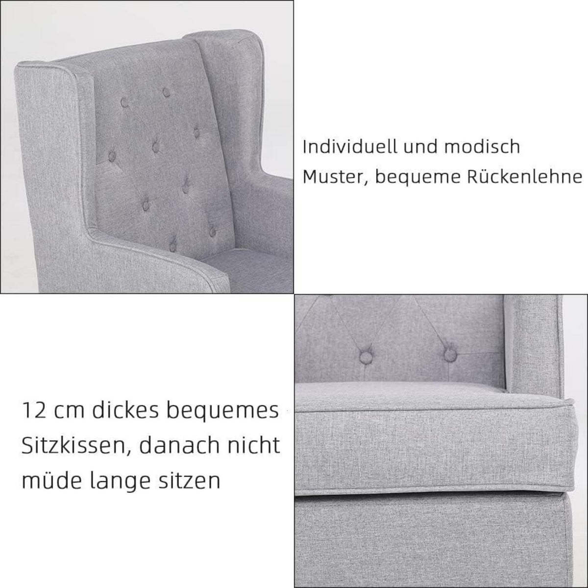 Mingone Ohrensessel Leinen – Bequemer Loungesessel für Wohnzimmer