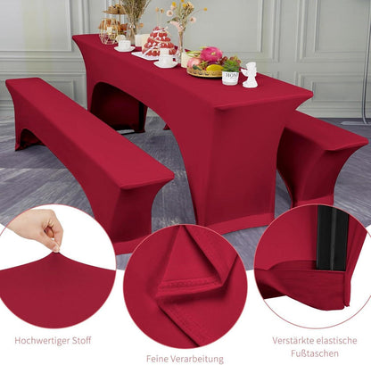 Elastische Biertischhussen Weinrot 3er-Set Bierbankhusse Tischdecken