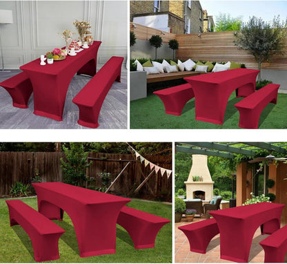YMHPRIDE 3er-Set Biertischhussen & Tischdecken Weinrot 50 cm 220x50x70 cm