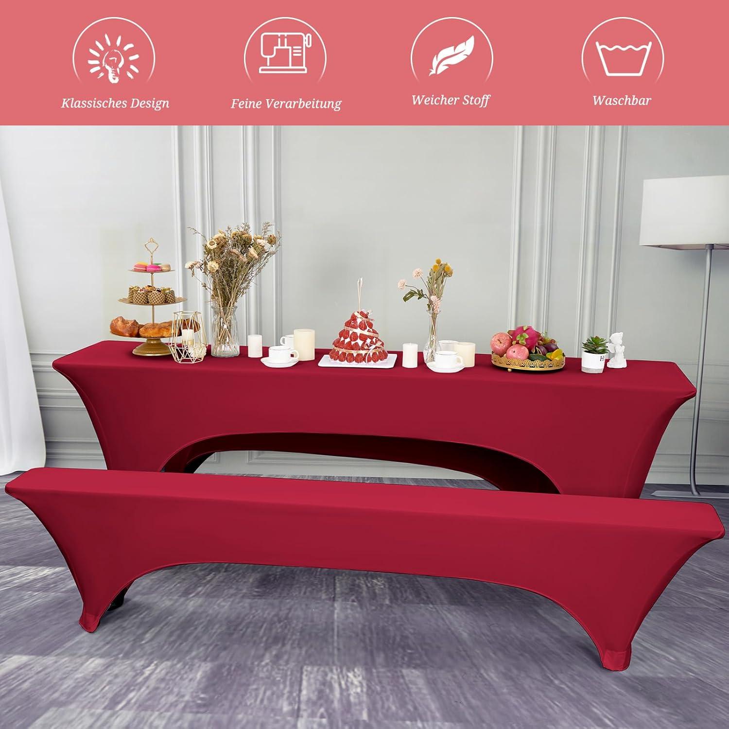YMHPRIDE 3er-Set Biertischhussen & Tischdecken Weinrot 50 cm 220x50x70 cm