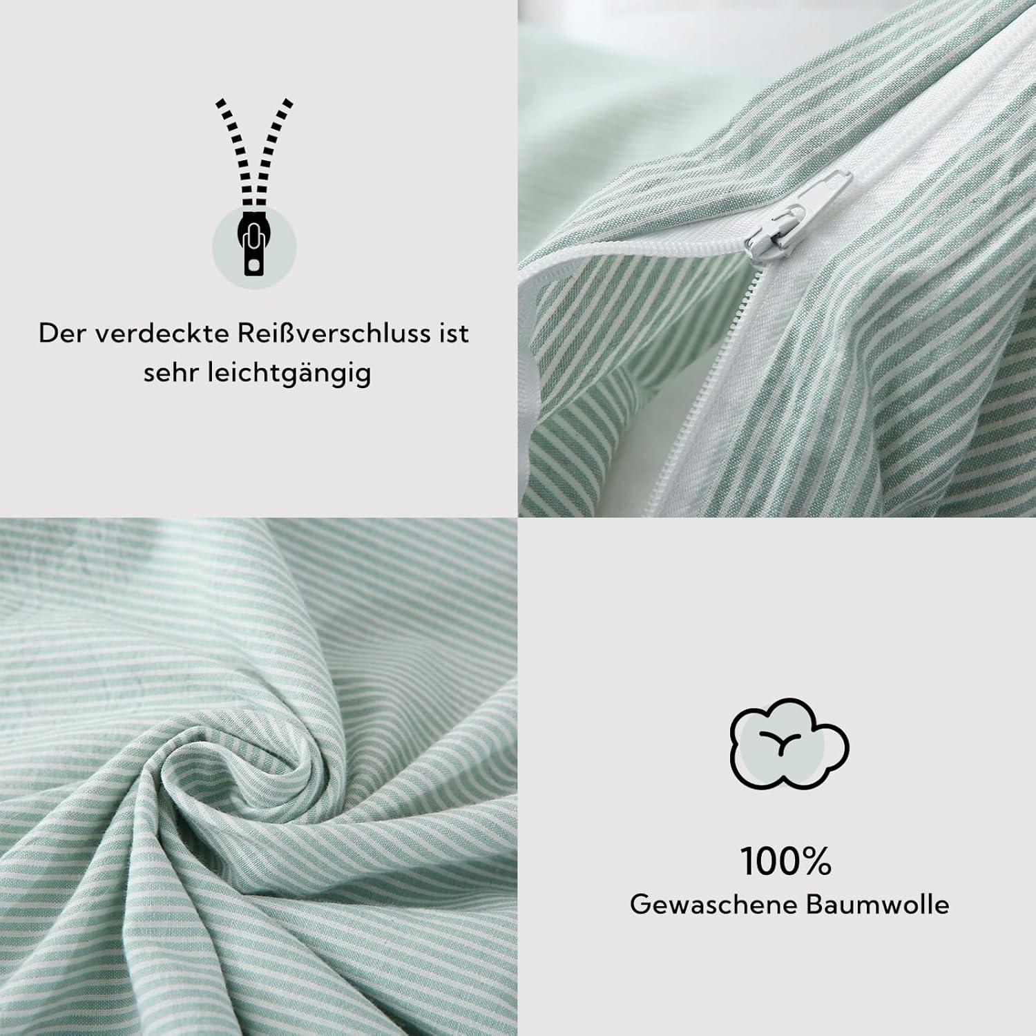 Bettwäsche Set 135x200 Baumwolle Gestreift Grün öKotex