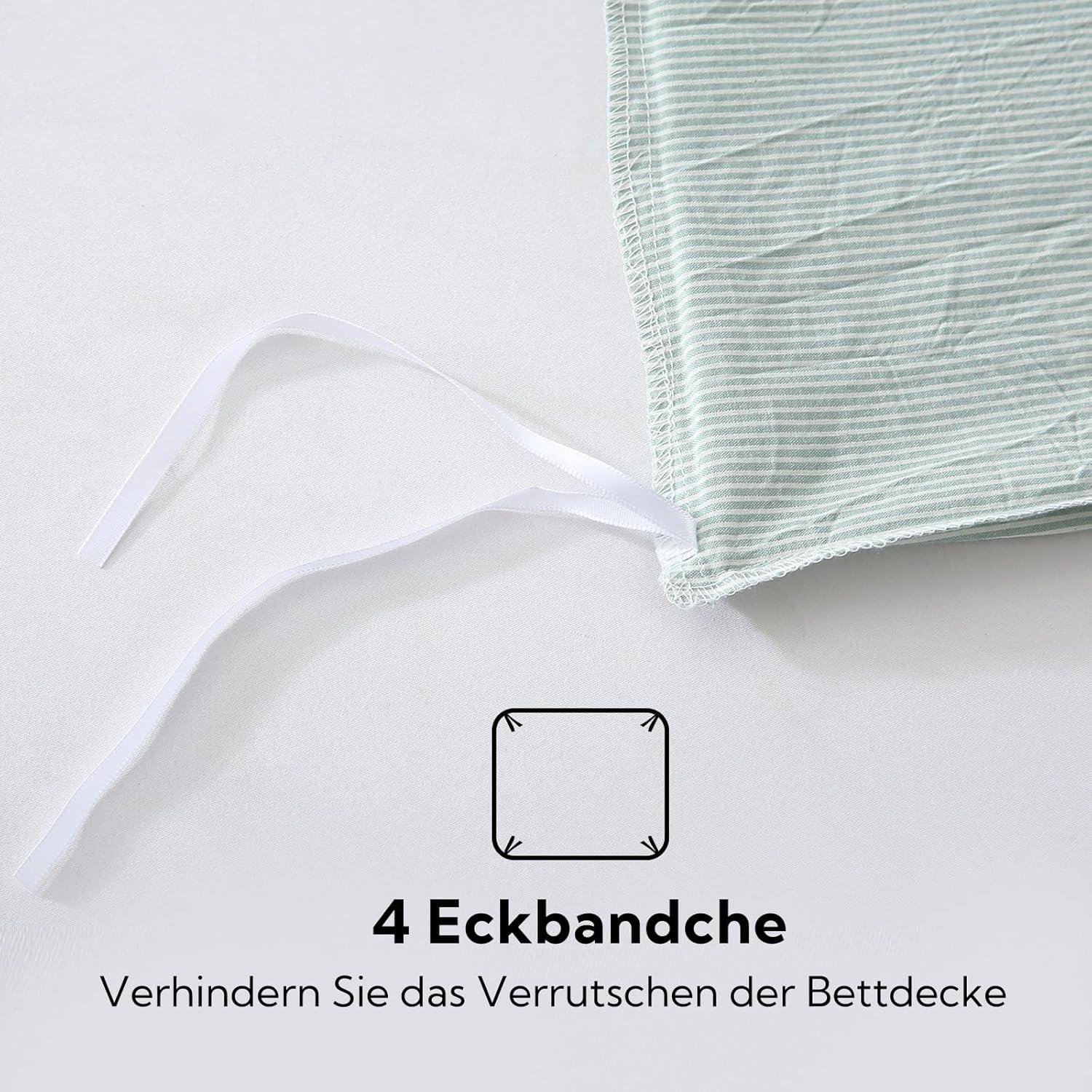 SOULFUL Baumwolle Bettwäsche-Set Grün 135x200 Gestreift - 2tlg. 135x200cm + 80x80cm