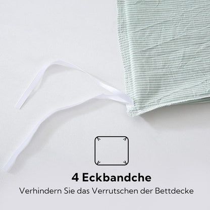 SOULFUL Baumwolle Bettwäsche-Set Grün 135x200 Gestreift - 2tlg. 135x200cm + 80x80cm