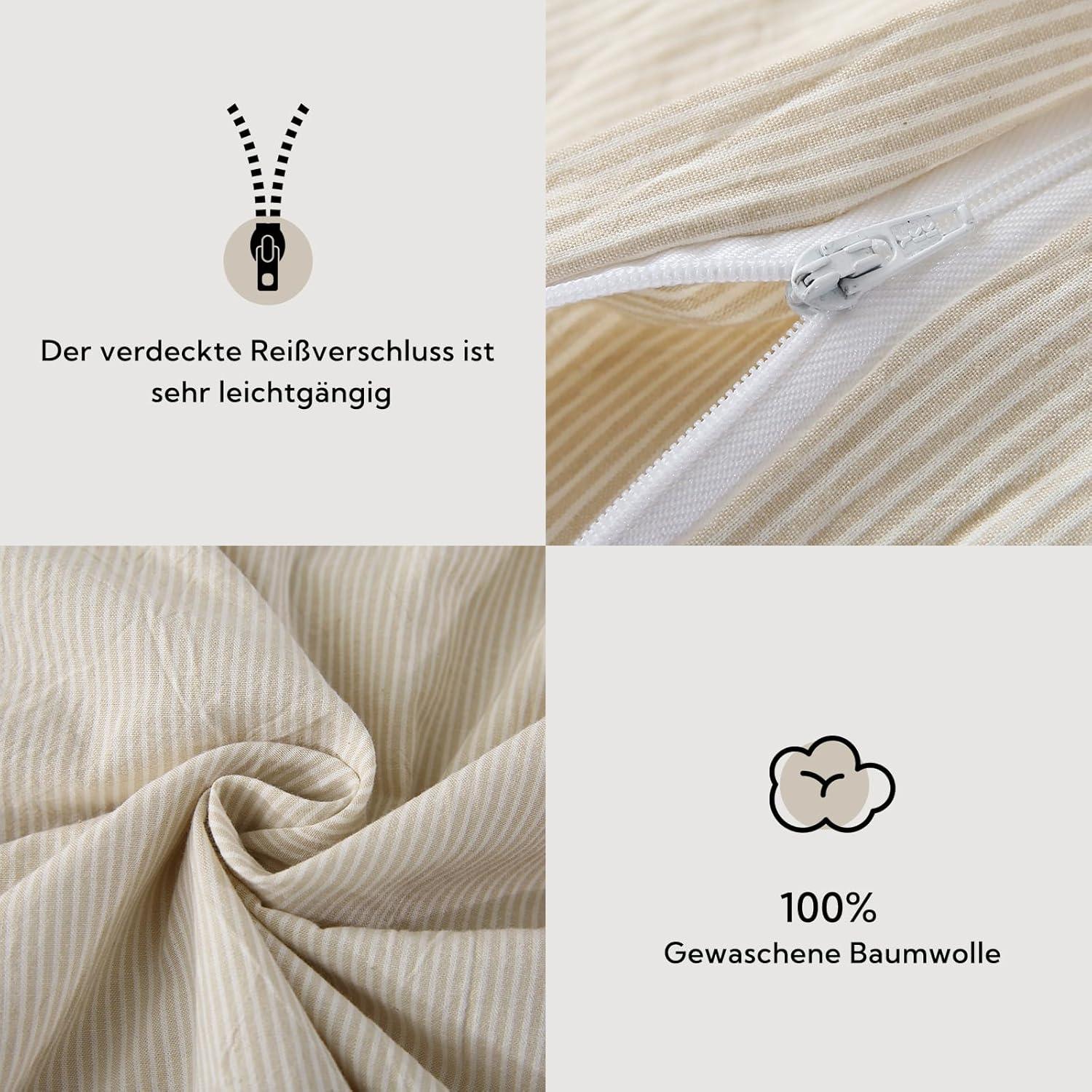 SOULFUL Bettwäsche Gestreift 135x200 Beige 2tlg. 100% Baumwolle ÖKOTEX