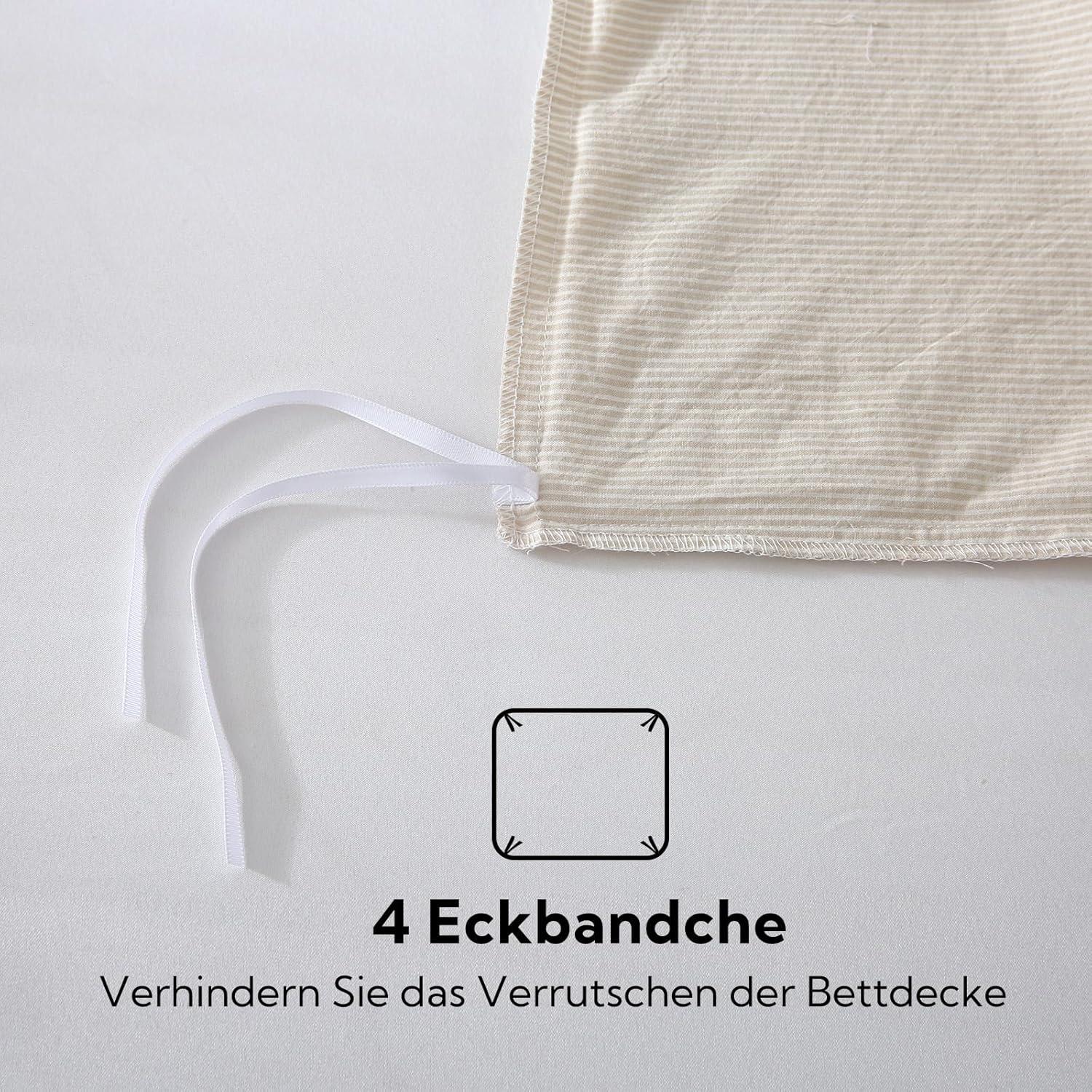SOULFUL Bettwäsche Baumwolle Gestreift Beige mit Reißverschluss ÖkoTex 135x200