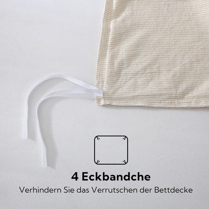 SOULFUL Bettwäsche Baumwolle Gestreift Beige mit Reißverschluss ÖkoTex 135x200